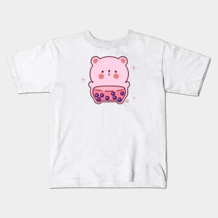 Pink Boba Bear Kids T-Shirt
